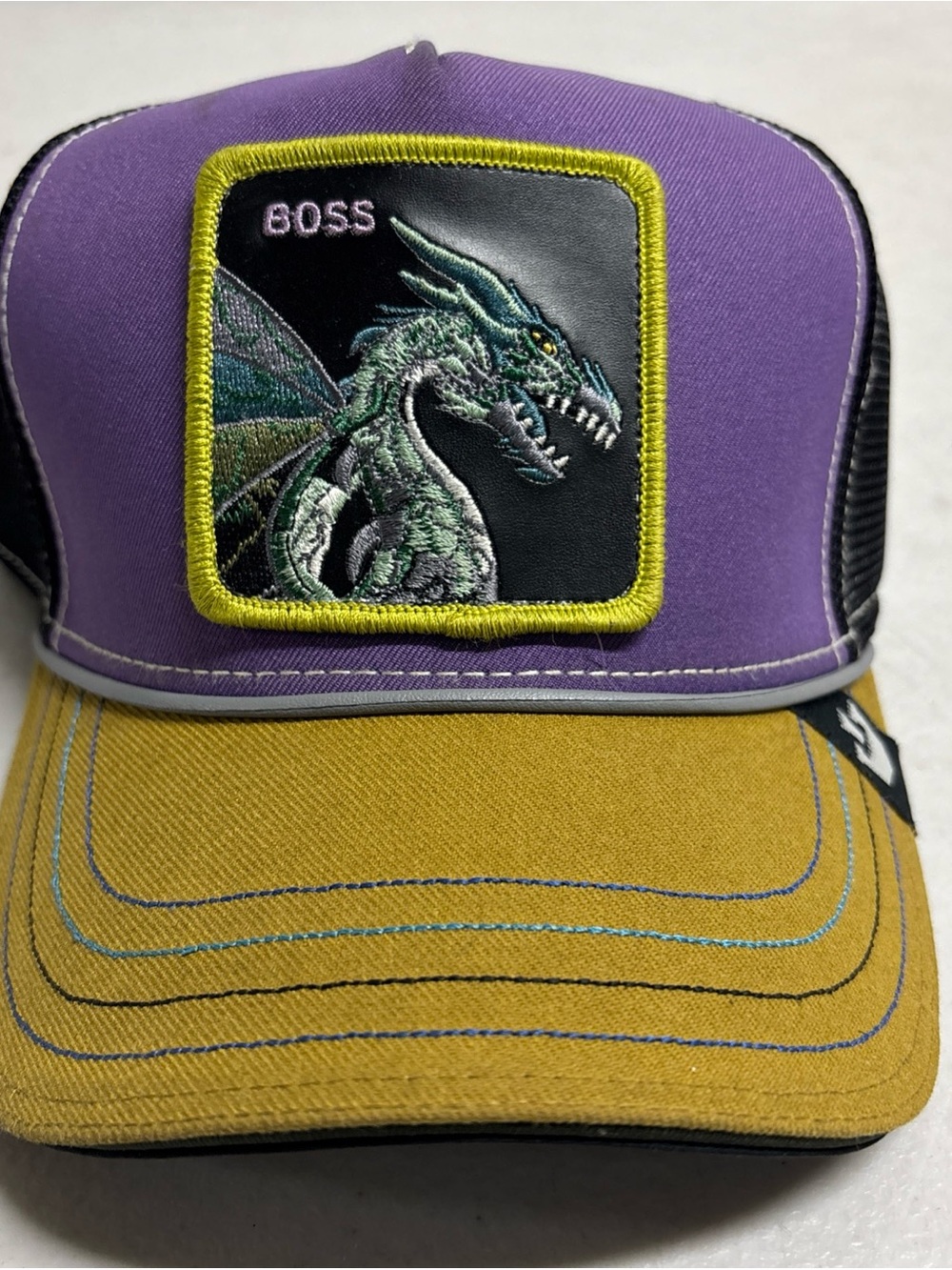 BOSS Purple & Mustard Dragon Patch Trucker Cap